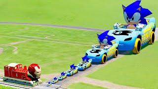 Big & Small Sonic Queen vs IronMan the Tank Engine Train | BeamNG.Drive