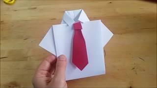 1 Minute Origami: Hemd mit Krawatte. Einfache Bastelidee für die Kinder als Geschenk für Papa