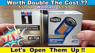 Mobil 1 M1-113A Oil Filter Cut Open vs. Walmart Supertech MP10060 Oil Filter Cut Open Comparison