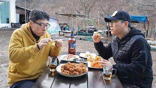 Homemade chicken mukbang, cheese sticks, cheese balls, beer, brothers mukbang