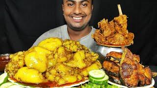 Eating Most Oily Mutton Fat Curry, Spicy Mutton Curry, Crispy Fish Fry with Rice || Eating Show