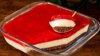 Milch-Erdbeer-Dessert in 5 Minuten! Jeder sucht nach diesem Rezept! Kein Backen, Mehl oder Gelatine