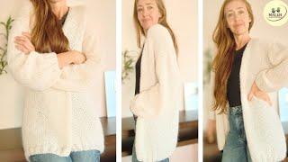 Tutorial Saco Punta DOS AGUJAS, cardigan FÁCIL TODOS los TALLES rebeca #knitting #tricot #tejido