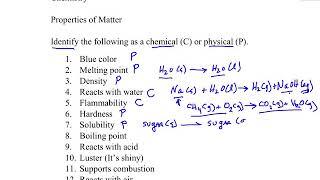 Introduction to Chemistry: Chemical and Physical Properties (PRACTICE)
