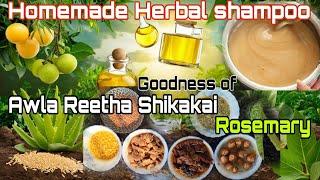 Homemade Awla-Reetha-Shikakai Herbal Shampoo with the goodness of Rosemary || SLS & Paraben free