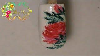 Дизайн ногтей  "Роза".Гель лак и акриловые краски.Идеи маникюра для начинающих.