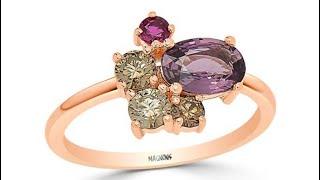 Purple sapphire champagne diamond cluster ring 14kt rose gold