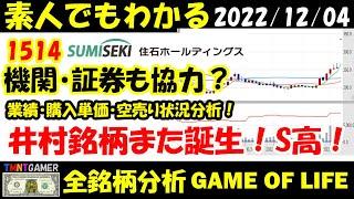 【全銘柄分析】1514 住石ホールディングス！また井村銘柄誕生でS高！自己資金33万円！借金10億円！機関も協力？やはり空売りの目的はただの空売りではない！空売と購入単価分析！【20221204】