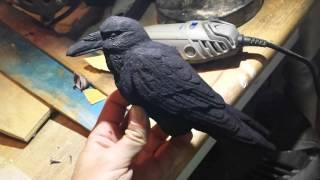 An interactive raven carving in the works