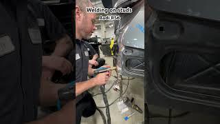 AUDI RS6 - welding on studs to the new panels. I hate the way new panels don’t come with them …