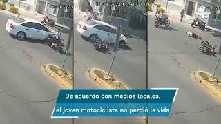¿Quién fue el culpable? Captan fuerte accidente entre una moto y un automóvil