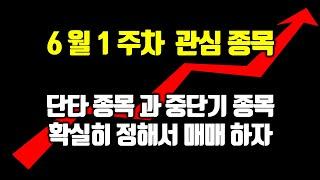 6월 1주 차 관심 종목 공유 합니다. 주식투자의 기본은 주가가 상승할 때 매수 보다 하락 조정을 주는 종목에 집중 하라. #관심종목 #차트분석 #종목분석 #차트강의 #단타종목