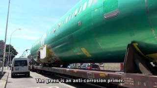 Renton Rocket street running with 737 fuselages, Renton, WA, 7-28-2015