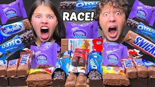 ASMR CHOCOLATE DESSERT RACE! OREO, MILKA, KINDER, SNICKERS, MILKY WAY, NESQUIK EATING SOUNDS MUKBANG