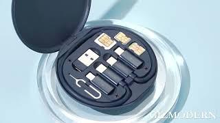 Multifunctional Fast Charging Cable Kit, with Phone Holder, Multiple Sockets, Storage Box, Card Slot