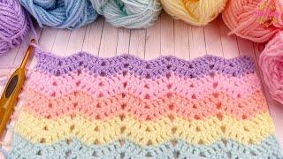 EASY Crochet Blanket - Mini Ripple / Chevron Stitch  One Row Repeat Pattern!