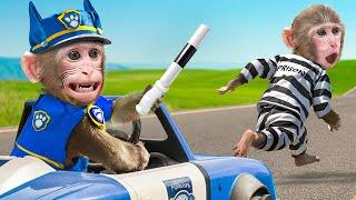 KiKi Monkey pretend play PAW Patrol Police to do Rescue Adventure with Puppy | KUDO ANIMAL KIKI