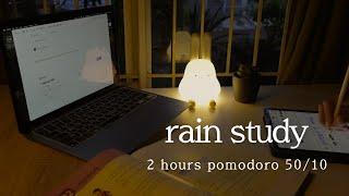 ️ 2 hour rain study with me | pomodoro 5/10 | sunset | rain music for study