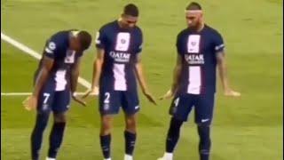 Mbappe & Hakimi & Ramos celebrating goal vs Strasbourg