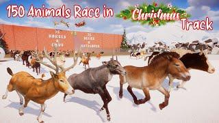 75 Horses & Cows VS 75 Deer & Antelopes Animals Race in Christmas Track Planet Zoo included Penguins