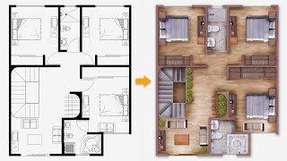 [PART 01] Easy Plan Render | Single house plan render in Photoshop