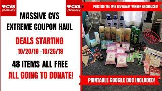 MASSIVE CVS EXTREME COUPON HAUL DEALS STARTING 10/20/19~48 ITEMS FOR FREE ALL FOR DONATE SCORE 