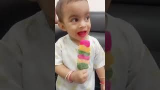 so cute baby hafsa  eating  ice cream so angry face   