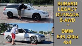 SLIP TEST - Subaru Legacy / Outback S-AWD vs Bmw E46 4WD - @4x4.tests.on.rollers