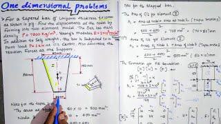 FEM Bar Elements Problems |One Dimensional Bar Elements in Finite Element Analysis| Tapered bar fea