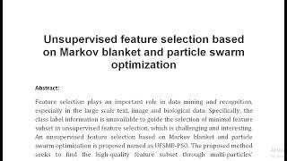 Unsupervised feature selection based on Markov blanket and particle swarm optimization