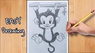 Tutorial | Monkey Drawing | Step By Step | Easy Drawing | Cute Monkey Drawing