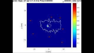 Eyjafjallajökull tremor location; 0.5-2Hz, v=1.4km/s