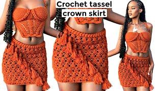 Crochet tassel crown skirt with a braided rope waist band | shylercrochets