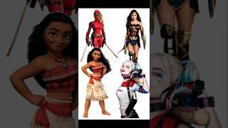 Moana x Wonder Woman x Lady Deadpool & Harley Quinn Mashup #comicsart #digitalartist #fusionart