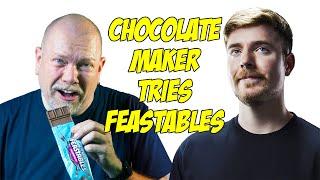 Chocolate Maker tries MrBeast's Feastables for the first time!