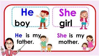 "He and She" sentences | Use of He and She | Practice reading | English lesson |