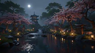 [Japanese zen kyoto music]　apanese temple garden at nightfall