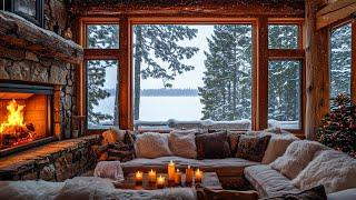 Winter Cozy Room Ambience ️ Snowy Day with Gentle Piano Music and Fireplace Sounds for Relaxation