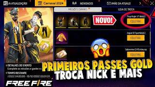 CORRE!! PEGUE TROCA NICK?, PRIMEIROS PASSES GOLD, BONUS 100%, CUBO MAGICO, CÓDIGUIN COBRA, FREE FIRE