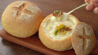 Baguette Bowl with Potato Soup Recipe :: Brunch Recipe