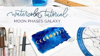 WATERCOLOR TUTORIAL: Moon phases galaxy, The Aloha Studios