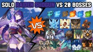Solo F2P C0 Raiden Shogun vs 20 Bosses Without Food Buff | Genshin Impact