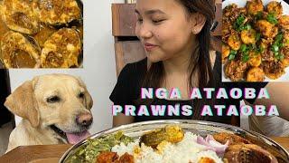 MUKBANG PRAWNS, FRIED+STEAM FISH, SPICY TOMATO CHUTNEY| MANIPURI EATING SHOW| NORTHEAST INDIA