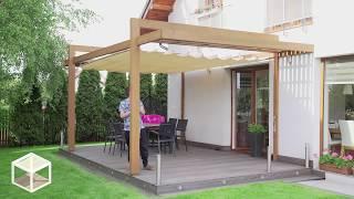 SlideCanopy (Slide on wire Canopy) - Retractable awning, sailshade, pergola suncover