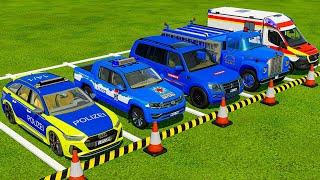 TRANSPORTING ALL BLUE POLICE CARS & AMBULANCE EMERGENCY WITH MAN TRUCKS | Farming Simulator 22