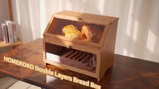 Homekoko Bamboo Double Layer Bread Box Storage