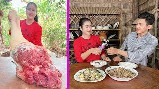 Brother and Sister cook big beef leg with country style - Amazing cooking