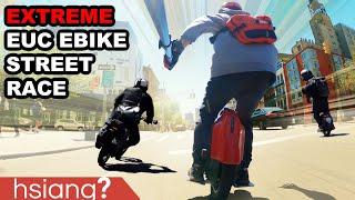 the most INSANE EUC and E-BIKE  URBAN STREET RACE EVER!