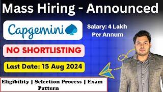 Capgemini Mass Hiring for fresher | Capgemini Off Campus drive fresher | Salary 4LPA