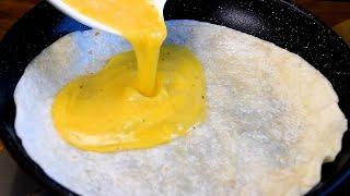 Pour eggs on the tortilla and you'll be amazed at the results! Simple & delicious